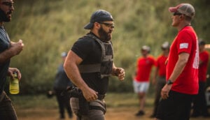 Athlete throwing a javelin during a Tactical Games event
