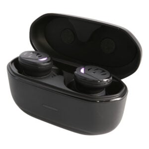Walker's Suppressor Bluetooth electronic earbuds in black with rugged USB charging case